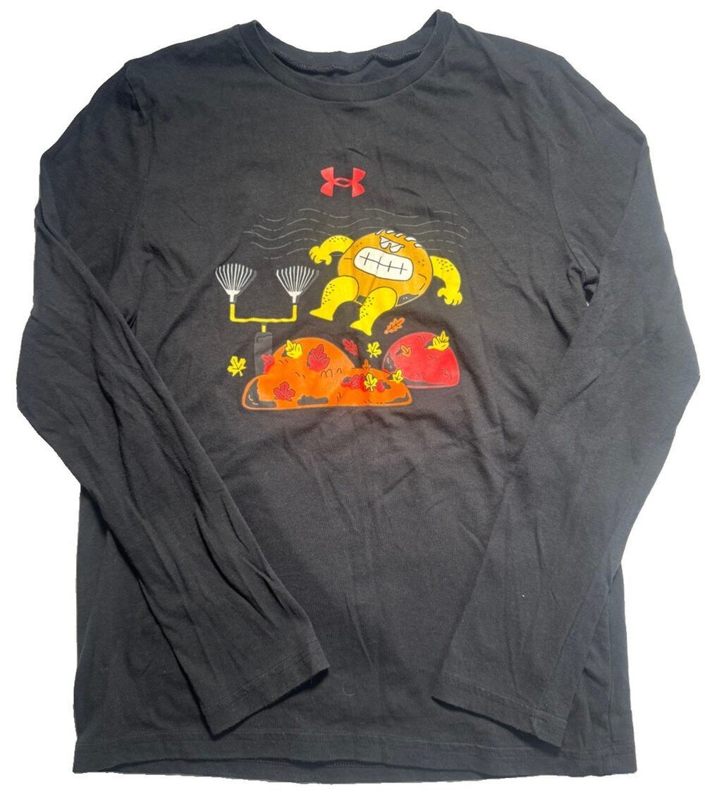 Under Armour Boys YLG HeatGear Fall Leaves Graphic Long Sleeve T-Shirt Black